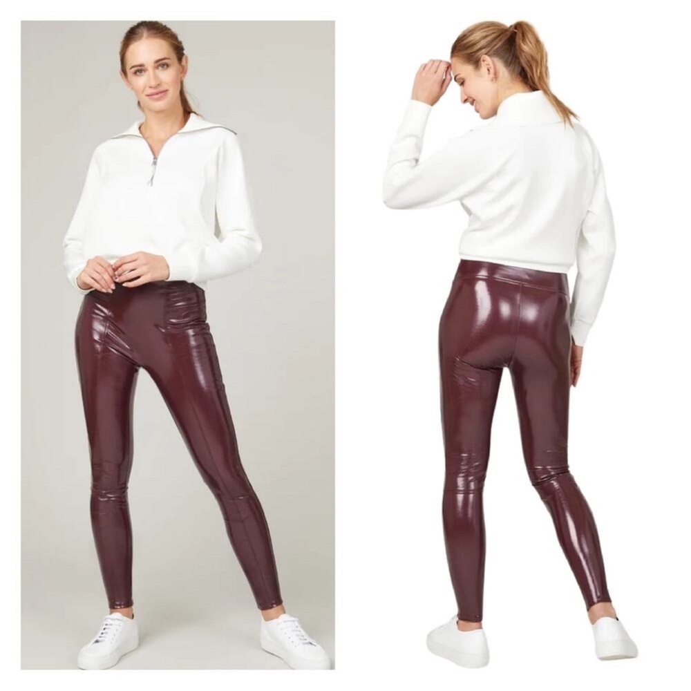 SPANX Shape Faux Patent Leather Vegan Leggings Pants Ruby Red NWT - Picture 7 of 15